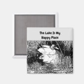 レイクハウスダックインリーズブラックアンドホワイト自然 マグネット (正面/裏面)