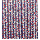 レイクハウスネイビーブルーホワイトビーチシーサイドライフベルト シャワーカーテン (正面)