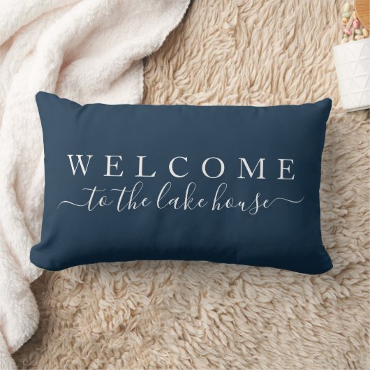 レイクハウスネービーブルーへようこそ ランバークッション (ブランケット)