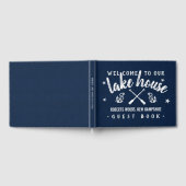 レイクハウスパーソナライズされたバケーションレンタルネイビーホワイト ゲストブック (全面)