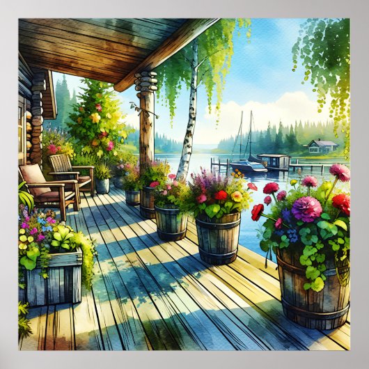 レイクハウスビュー |湾を見渡せるデッキ ポスター (正面)