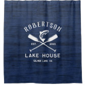 レイクハウスファミリーネーム素朴ブルーウッド シャワーカーテン (正面)