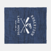 レイクハウスファミリーネーム素朴ブルーウッド フリースブランケット (正面(横))