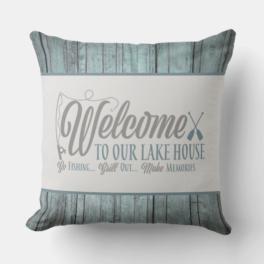 レイクハウスワードアート装飾用クッションへようこそ アウトドアクッション (正面)