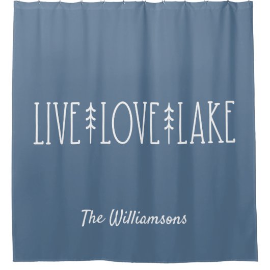 レイクハウス引用文パインツリーブパーソナライズされたルー シャワーカーテン (正面)
