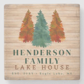 レイクハウス素朴レイクハウスボートウォーターカラーツリーズ ストーンコースター (正面)