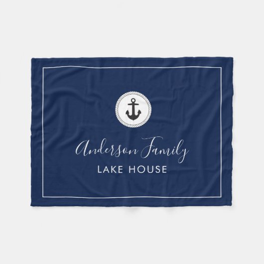 レイクハウス航海のいかりダークブルーファミリー フリースブランケット (正面(横))