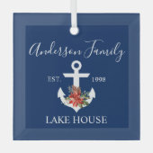 レイクハウス航海のウィンターフローラネイビーブルー ガラスオーナメント (正面)