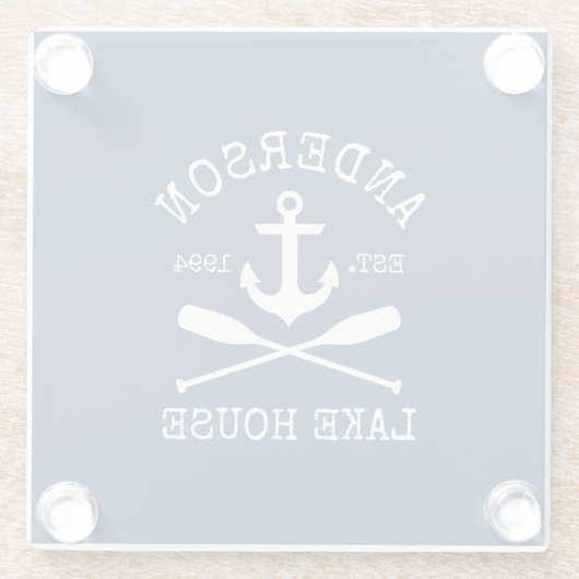 レイクハウス航海のファミリーいかりオアーズネイビーブルー ガラスコースター (裏面)