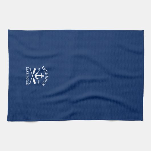 レイクハウス航海のファミリーいかりオアーズネイビーブルー キッチンタオル (横)