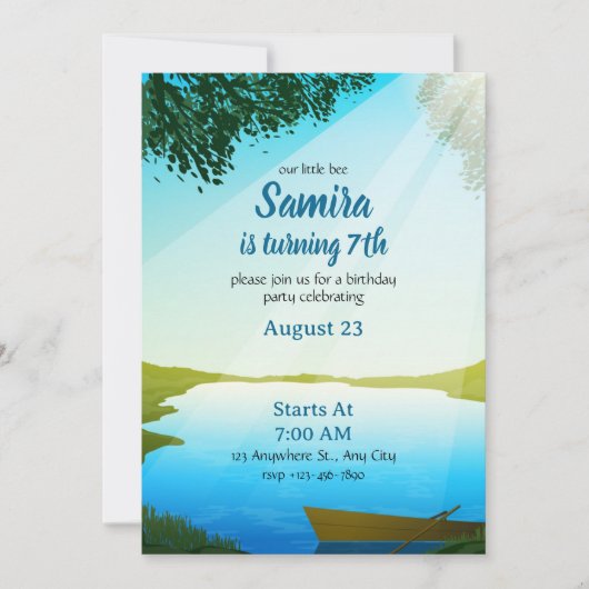 レイクバースデー招待状テンプレート リバーバースデー 招待状 (正面)