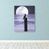 レイクバードアンドフルムーンキャンバスアートプリント キャンバスプリント (インサイチュ (ウッドフロア))