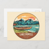 レイクパウエルボート魚釣りエンブレム ポストカード (正面/裏面)