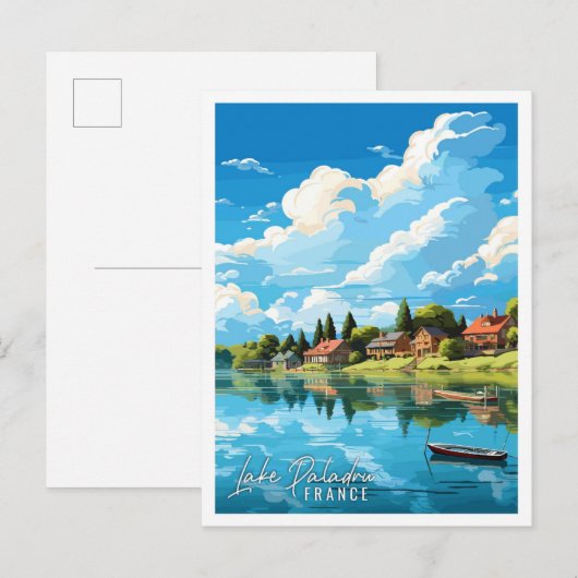 レイクパラドゥルフランスヴィンテージ旅行イラストレーション ポストカード (正面/裏面)
