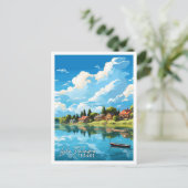 レイクパラドゥルフランスヴィンテージ旅行イラストレーション ポストカード (スタンド正面)