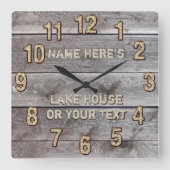レイクパーソナライズされたハウス素朴ウォールデコークロック スクエア壁時計 (正面)