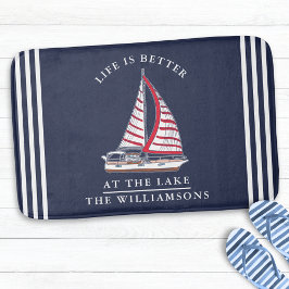 レイクパーソナライズされた航海のハウスネイビーブルーホワイト バスマット
