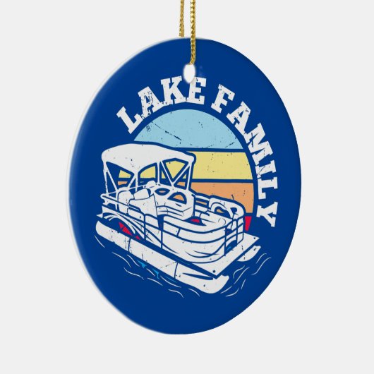 レイクファミリーボート週末サマーポンツーンボート セラミックオーナメント (右)