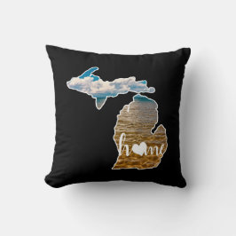 レイクフォトミシガンシルエットホームオンブラック クッション