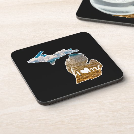 レイクフォトミシガンシルエットホームオンブラック コースター (左側)