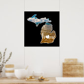 レイクフォトミシガンシルエットホームオンブラック ポスター (キッチン)