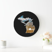 レイクフォトミシガンシルエットホームオンブラック ラージ壁時計 (ホーム)