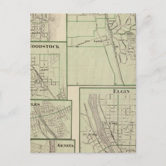 レイクフォレスト、エルジン、ウォーケガン、ウッドストック ポストカード (正面)