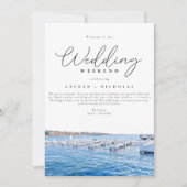 レイクフロント結婚の週末のウェルカム旅程 招待状 (正面)