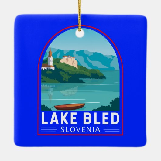 レイクブリスロベニア旅行レトロトラベルアートヴィンテージ セラミックオーナメント (裏面)
