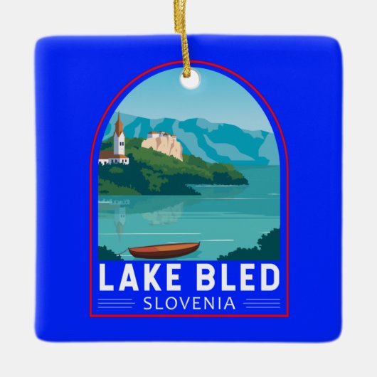 レイクブリスロベニア旅行レトロトラベルアートヴィンテージ セラミックオーナメント (正面)