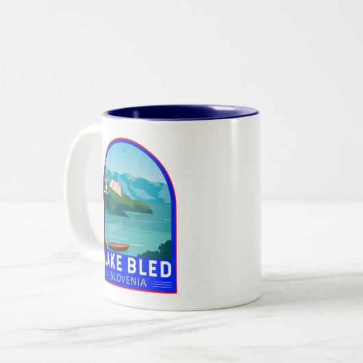 レイクブリスロベニア旅行レトロトラベルアートヴィンテージ ツートーンマグカップ (正面左)