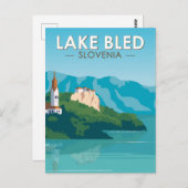レイクブリスロベニア旅行レトロトラベルアートヴィンテージ ポストカード (正面/裏面)
