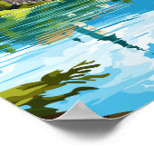 レイクブルスロベニアのヴィンテージ旅行イラストレーション ポスター (角)