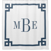 レイクブルーアンドホワイトギリシャ鍵 |モノグラムの | シャワーカーテン (正面)