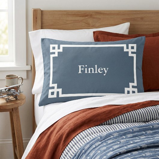 レイクブルーギリシャ鍵モノグラム標準ピローケース 枕カバー