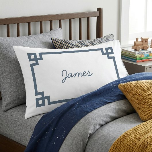 レイクブルーギリシャ鍵モノグラム標準ピローケース 枕カバー