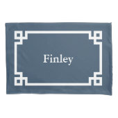 レイクブルーギリシャ鍵モノグラム標準ピローケース 枕カバー (正面)