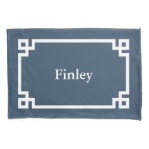 レイクブルーギリシャ鍵モノグラム標準ピローケース