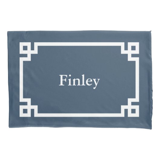 レイクブルーギリシャ鍵モノグラム標準ピローケース 枕カバー (正面)