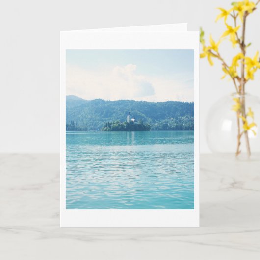 レイクブレッドスロベニア風景写真 カード (黄色い花)