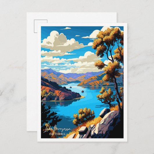 レイクベリーサーカリフォルニアUSA旅行イラストレーション ポストカード (正面/裏面)