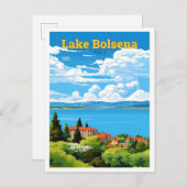 レイクボルセナイタリア旅行ヴィンテージイラストレーション ポストカード (正面/裏面)