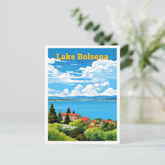レイクボルセナイタリア旅行ヴィンテージイラストレーション ポストカード (スタンド正面)