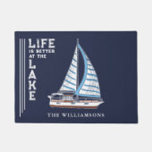 レイクボートのネイビー航海のブルーで生活が良い ドアマット (正面)