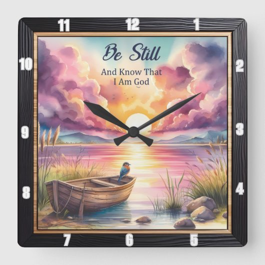 レイクボートはまだ日没 スクエア壁時計 (正面)