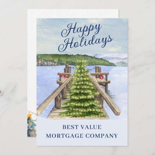 レイクマウンテン波止場ビジネスハッピーホリデーズカード 案内状 (正面/裏面)