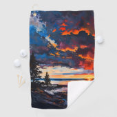 レイクミシガンサンセット自然ランドスケープデザイン ゴルフタオル (インサイチュ)