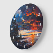 レイクミシガンサンセット自然ランドスケープデザイン ラージ壁時計 (傾斜)