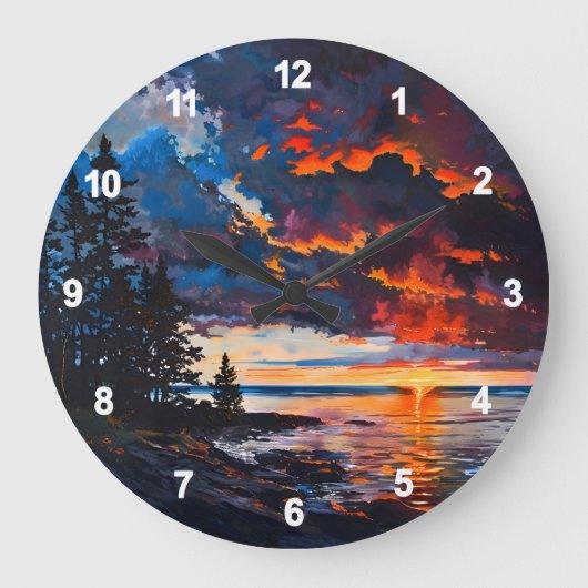 レイクミシガンサンセット自然ランドスケープデザイン ラージ壁時計 (正面)