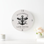 レイクモダンハウスファミリーネームいかりオアーズパドル ラージ壁時計 (ホーム)